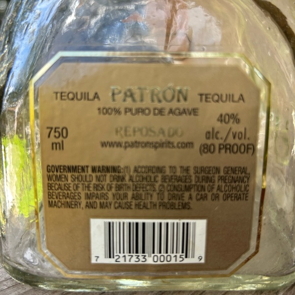 Patron tequila bottle Reposado empty. - Picture 4 of 6
